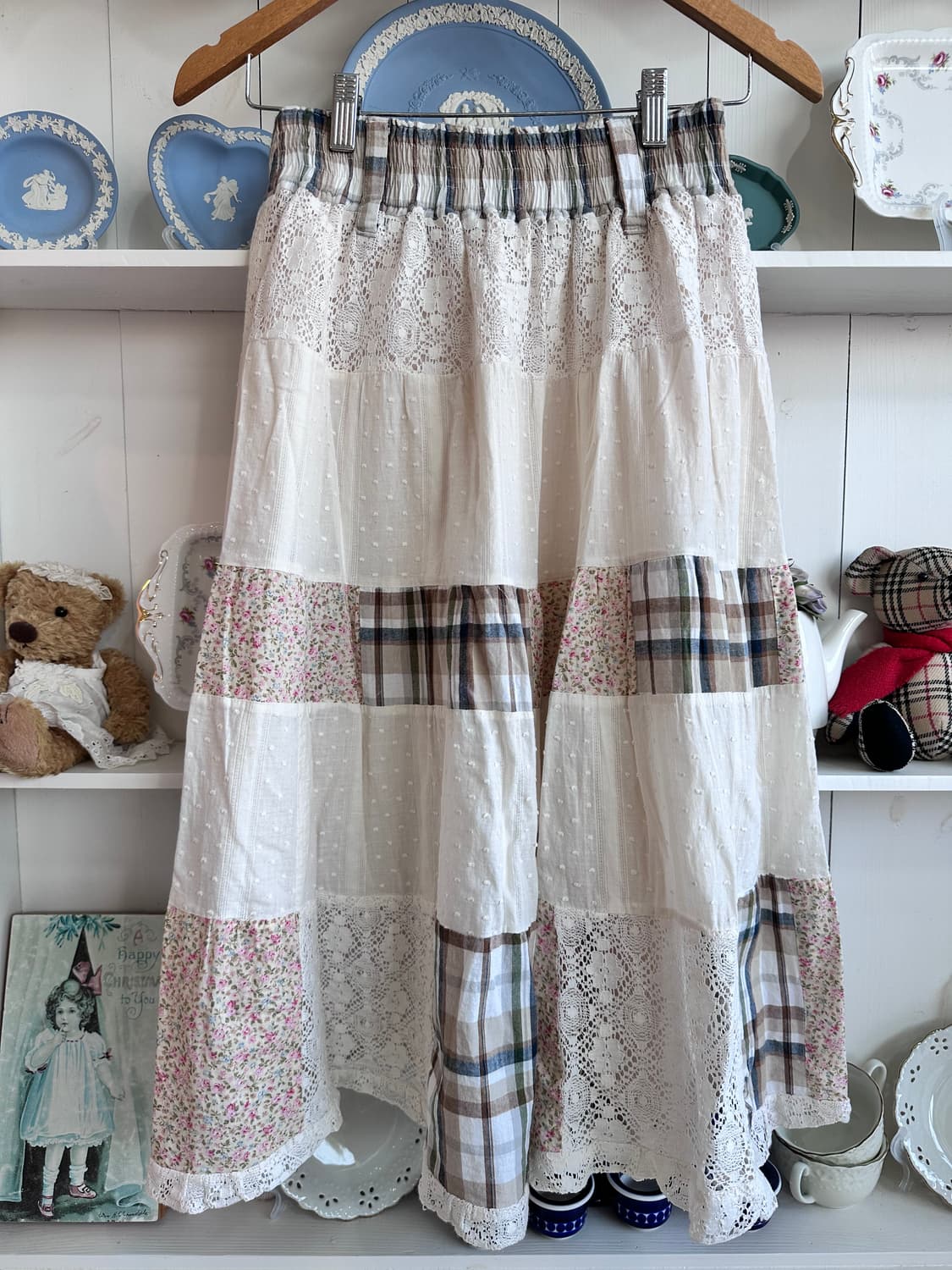 패치워크 플라워 롱 스커트 레이스 디테일 상품이미지5