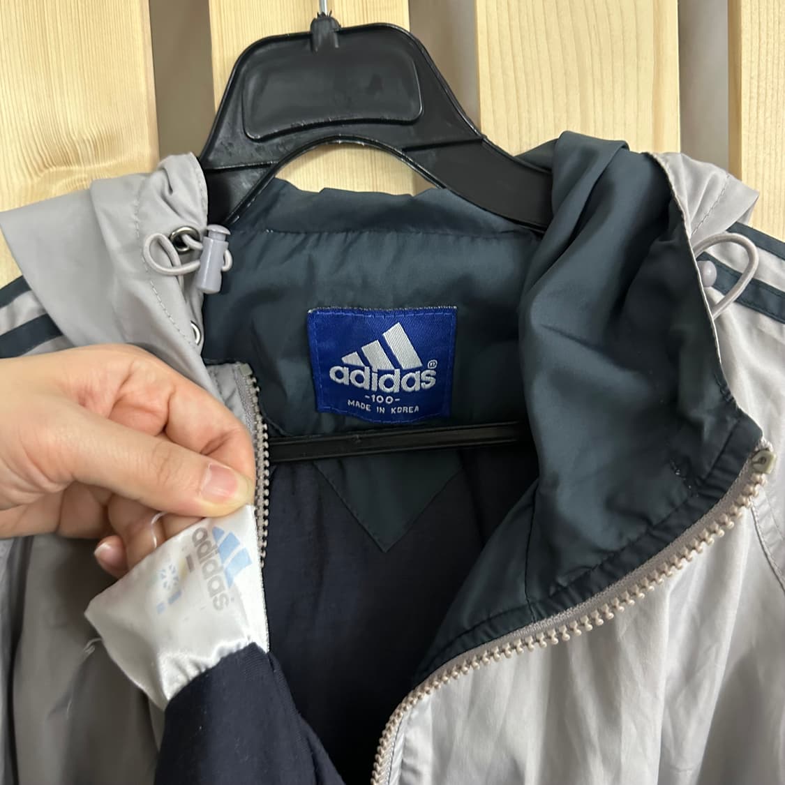 (L) 아디다스 90s 그레이 후드 바람막이 자켓 상품이미지4