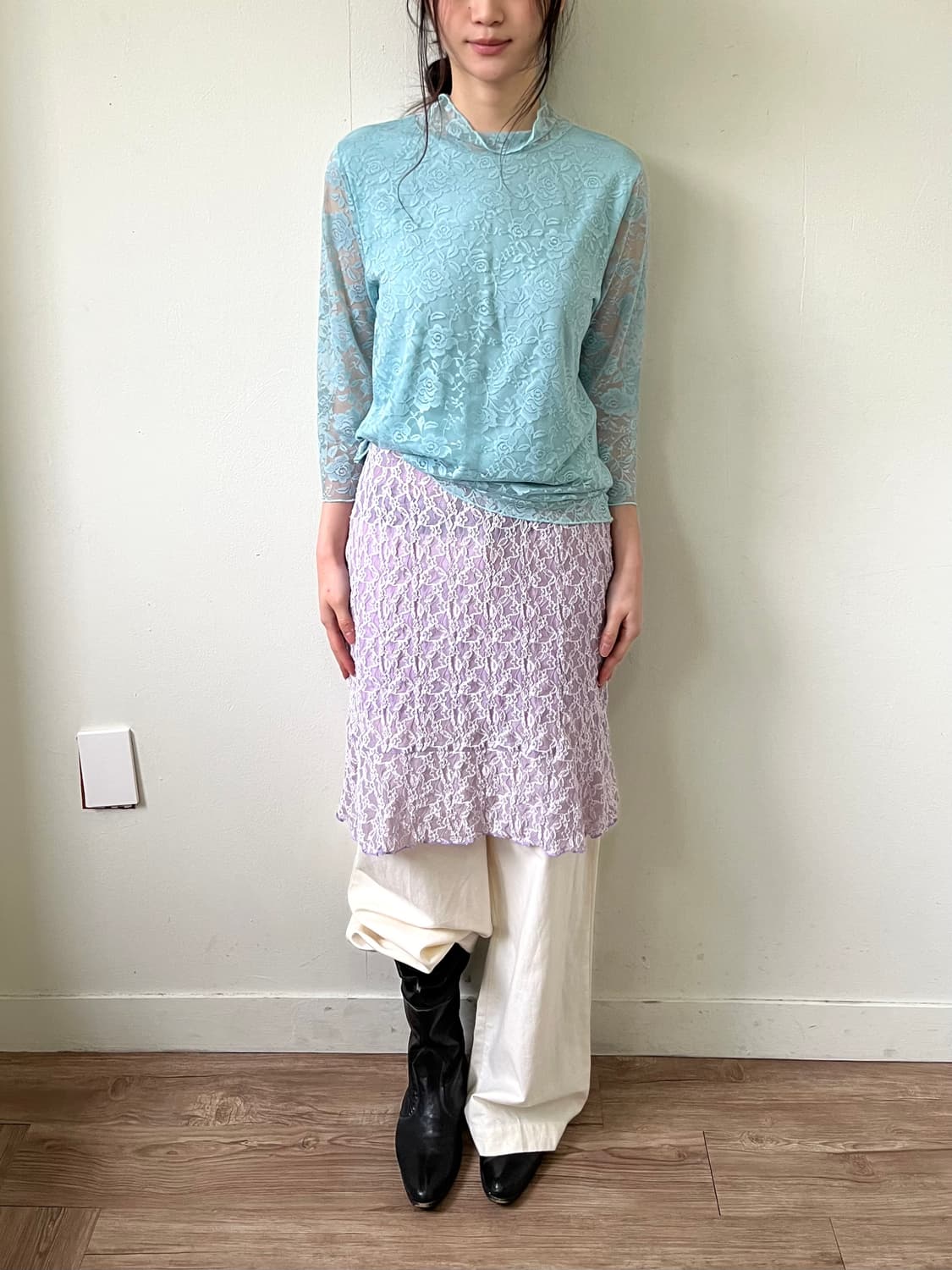 Jqpan vtg 플라워 시스루 민트 터틀넥 상품이미지8