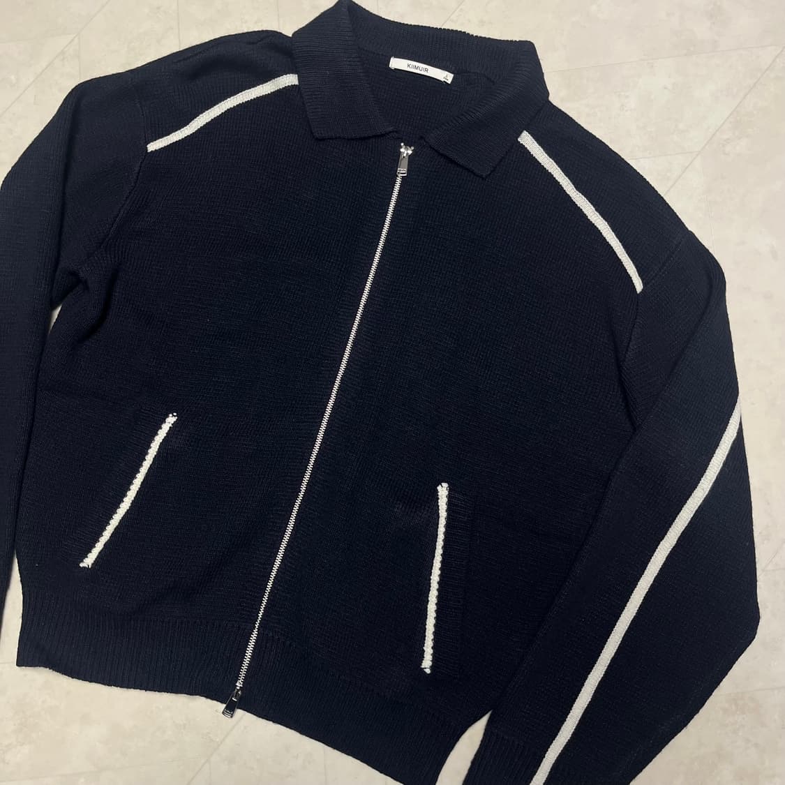 (L) 키뮤어 라인 카라 니트 집업 네이비 상품이미지2
