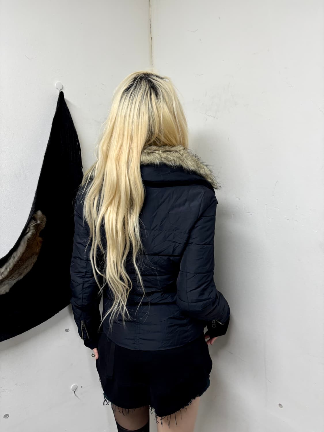 “Bershka” Fur Trimming Navy Padded Jacke 상품이미지10