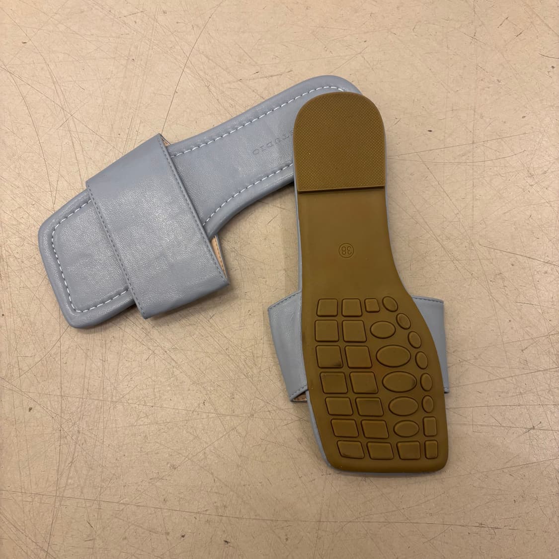 빈티지 레더 스카이블루 스퀘어 슬리퍼 상품이미지2