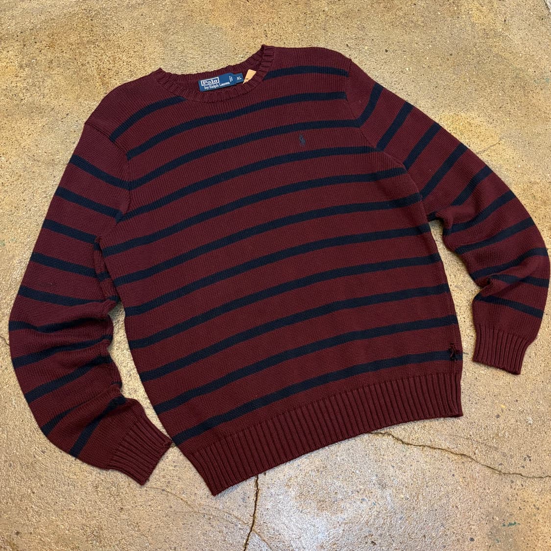 90s USA 빈티지 폴로랄프로렌 스트라이프 단가라 헤비코튼 니트 상품이미지2