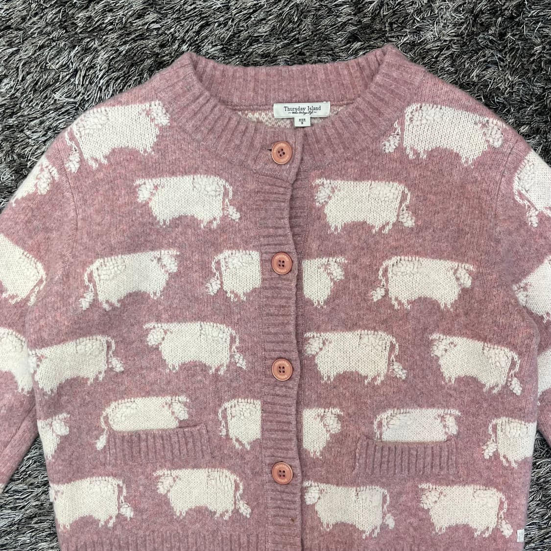 써스데이아일랜드 카우 자카드 울 가디건 85-160(S) 상품이미지2