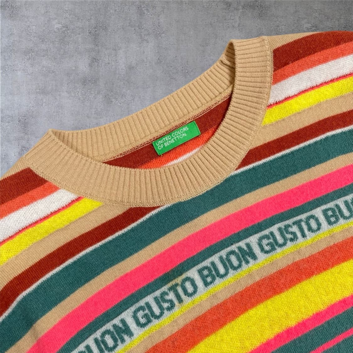 베네통 BENETTON 멀티 스트라이프 레터링 니트 FREE 상품이미지2