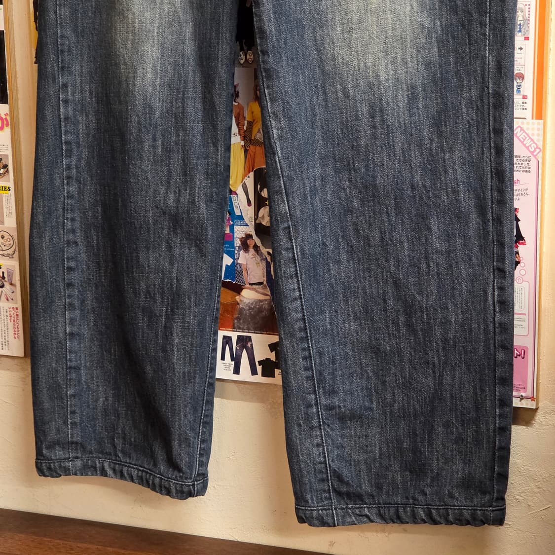 후부 진청 워싱 패치 와이드 데님 팬츠  상품이미지4