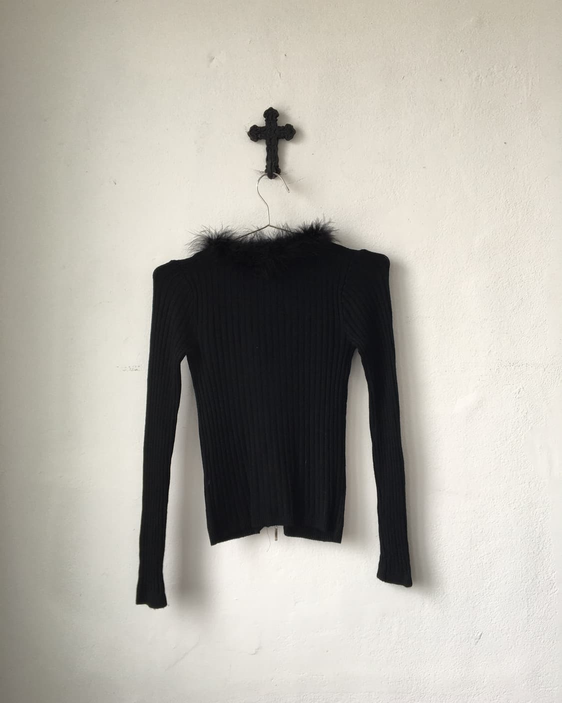 Fur trimming ribbed zip up 상품이미지3