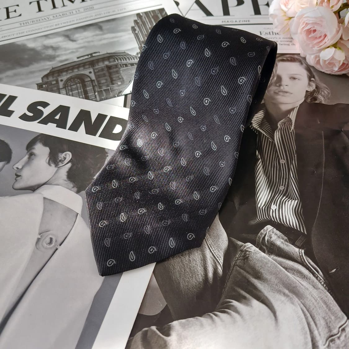 보지 밀라노 실크 블랙 페이즐리 넥타이 9cm A+등급 A19440
 상품이미지4