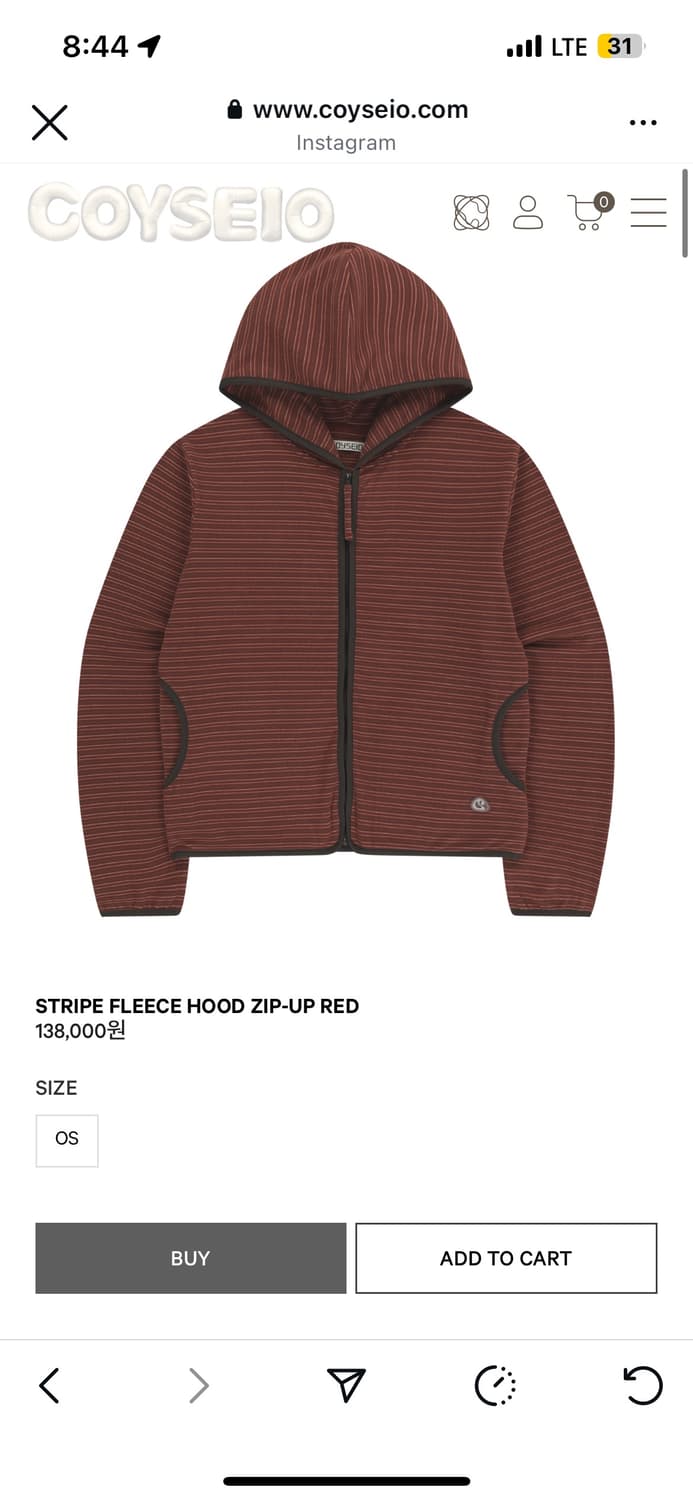 COYSEIO 코이세이오 스트라이프 플리스 후드 집업 레드  상품이미지2