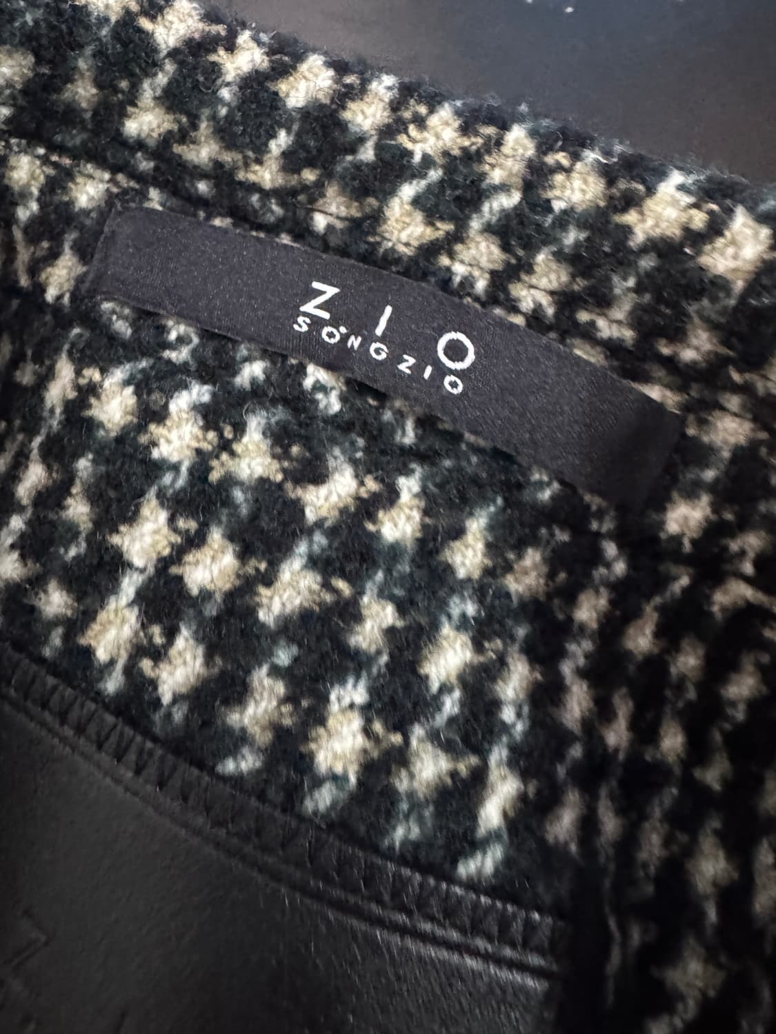 지오송지오 양가죽 배색 하운드투스 체크 더블 코트 M 상품이미지3