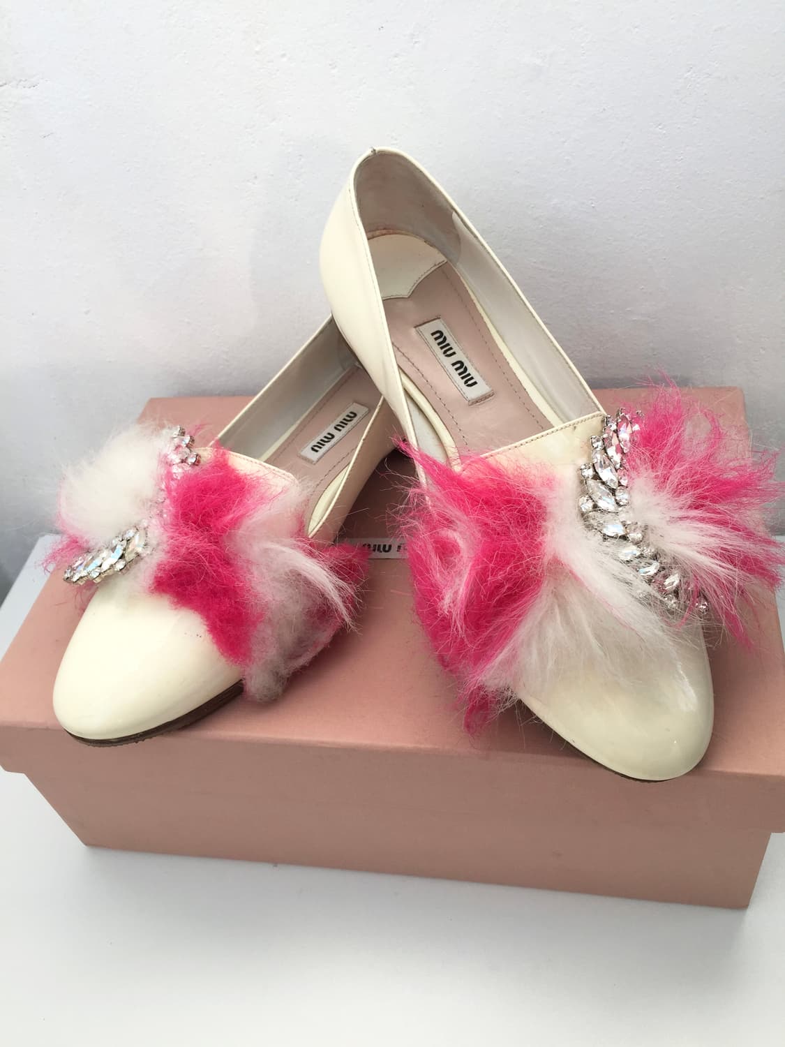 Miu Miu Padent Leather Furry Ballet Shoe 상품이미지1