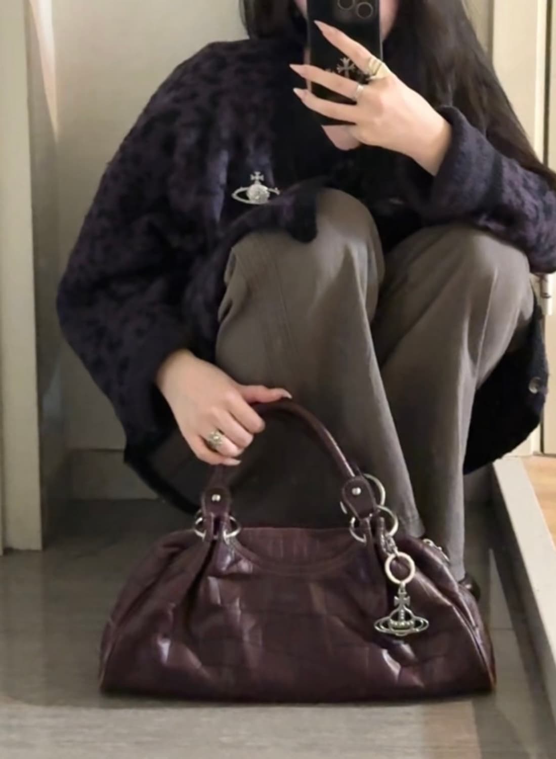 빈티지 / 퍼플 보라 버건디 와인색 / 토트백 숄더백 상품이미지1