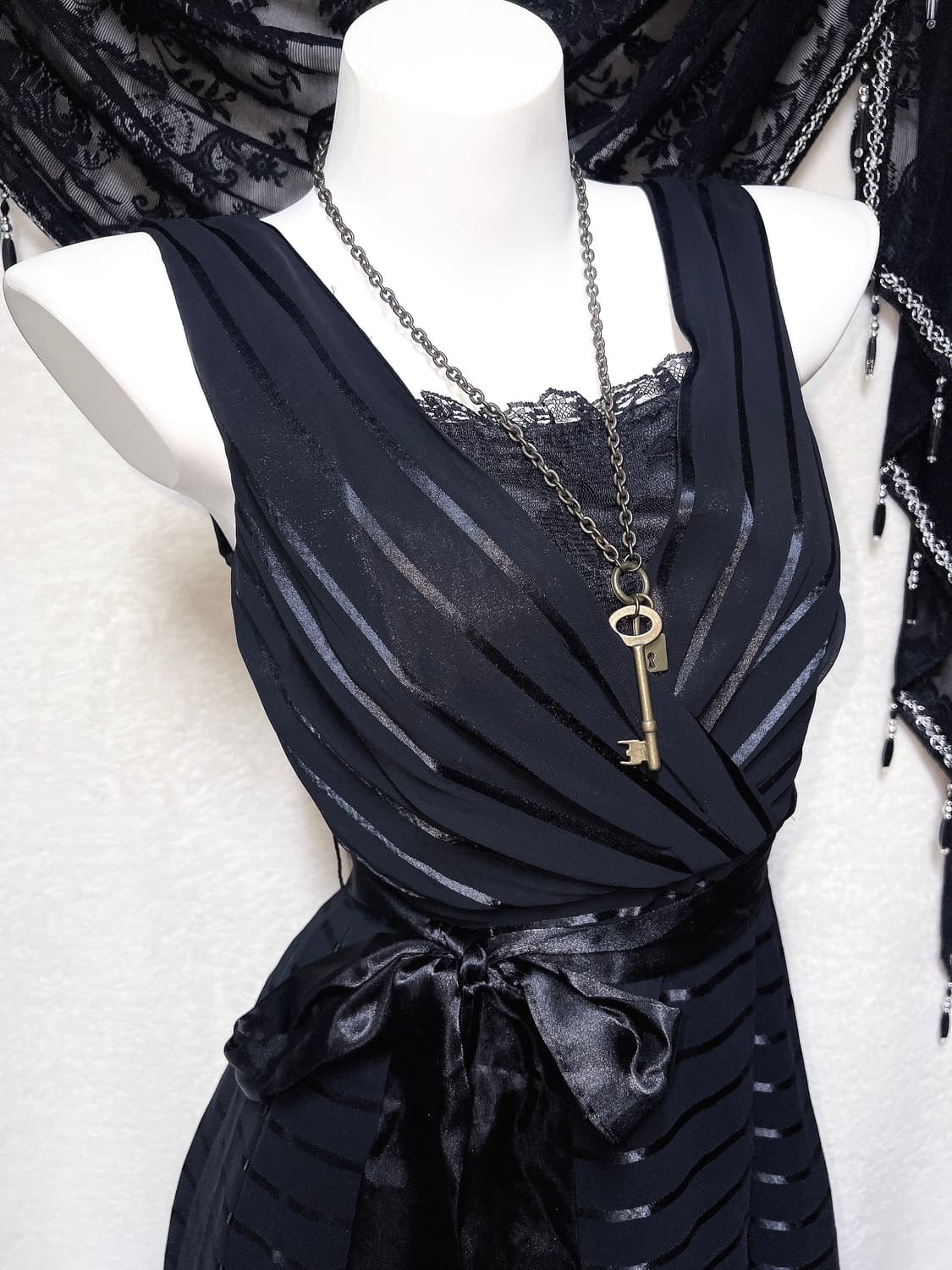 로맨틱고딕 고스펑크 로리타 로걀 갸루 블랙 레이스 새틴 리본드레스 원피스 상품이미지2