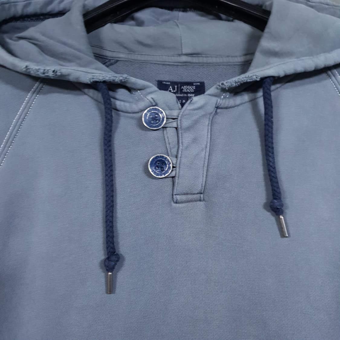 XL (105) 아르마니 진스 데미지 워싱 디스트로이드 후드티 스웻셔츠 상품이미지2