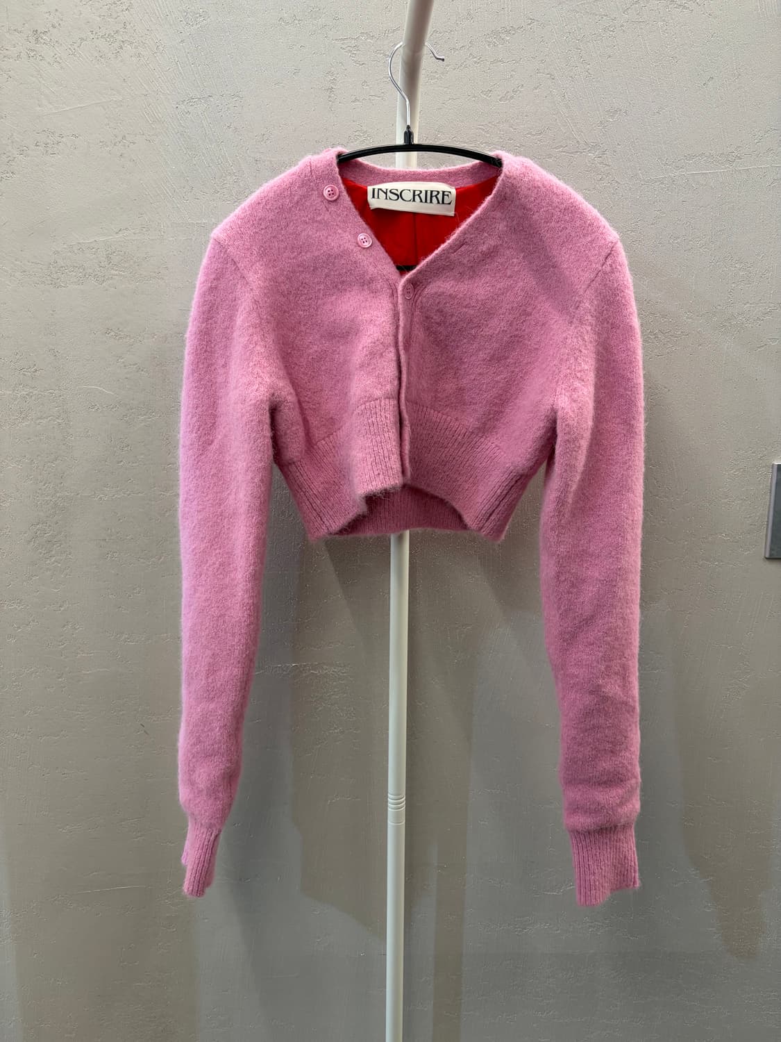 일본 디자이너 브랜드 INSCRIRE 핑크 크롭 가디건 M 상품이미지2
