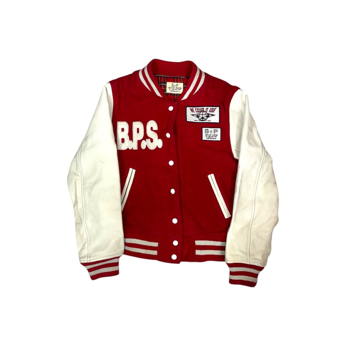 90s 일본 빈티지 BETHPLACE 레드 가죽 바시티 블루종 봄버 자켓 상품이미지5
