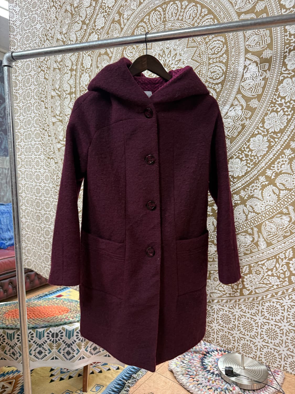 제페니즈 빈티지 모직 퍼플 후드 코트 상품이미지2