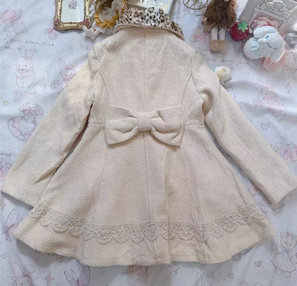 리즈리사 고전 대장 호피 레오파드 레이스 백리본 코트 라떼갸루 오네갸루 상품이미지2