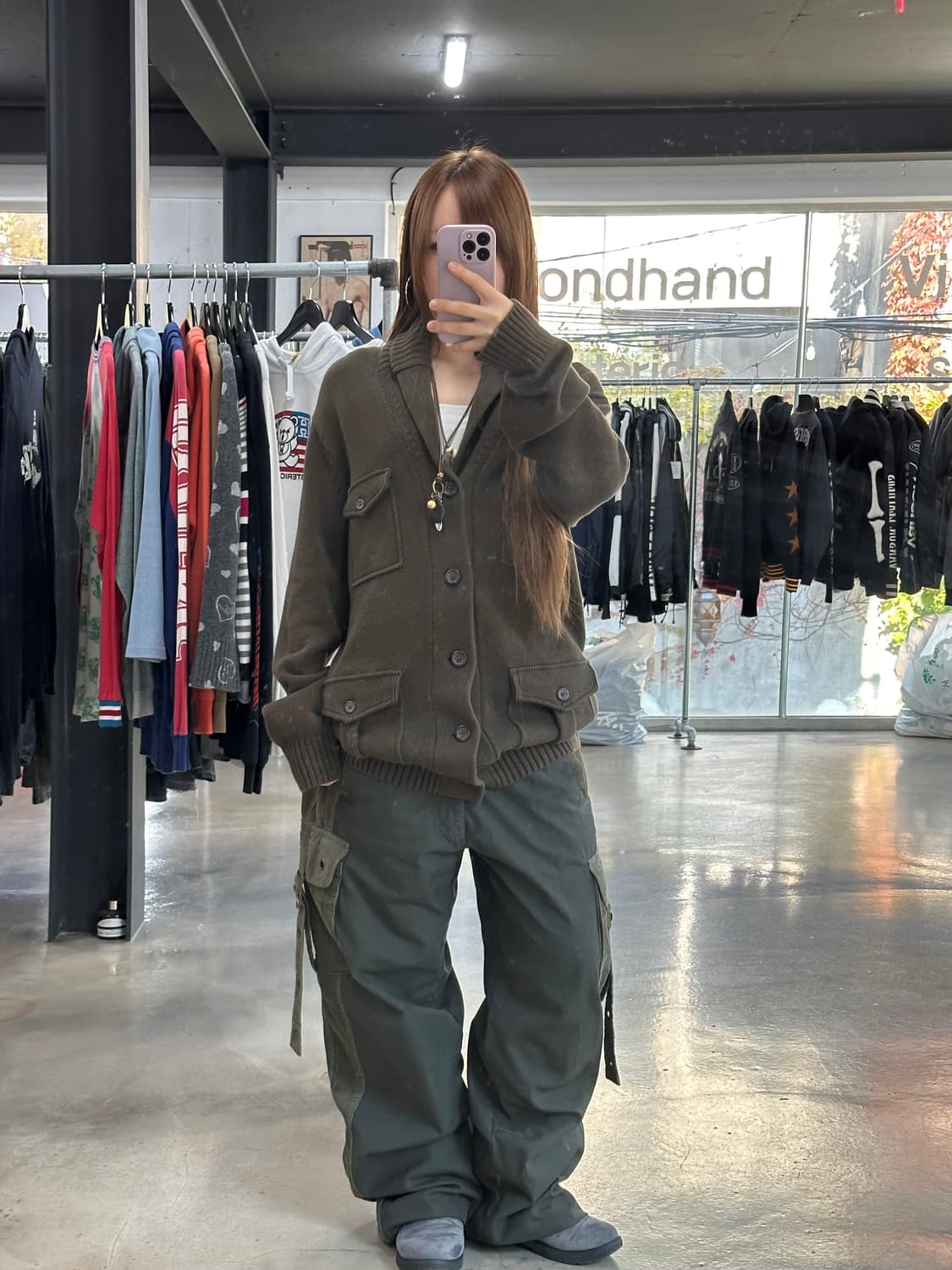 갭 멀티포켓 버튼 니트가디건 카키브라운 상품이미지2