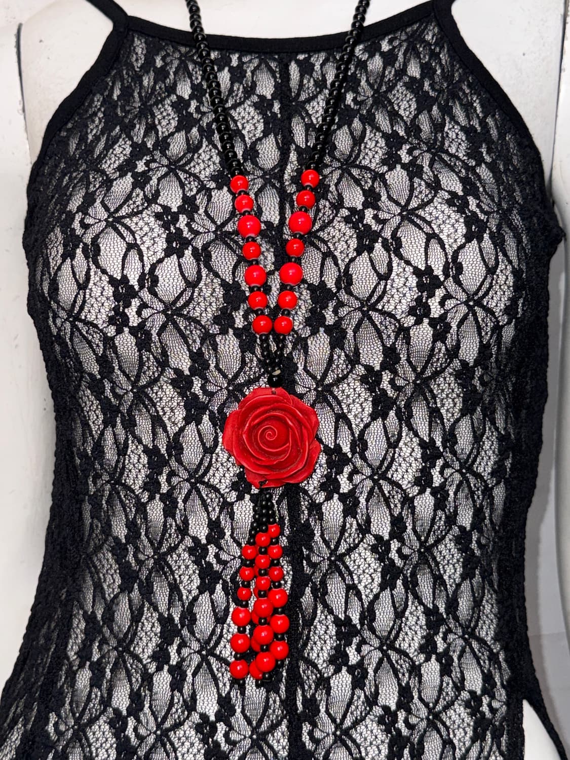 Red rose beads drop necklace  상품이미지4