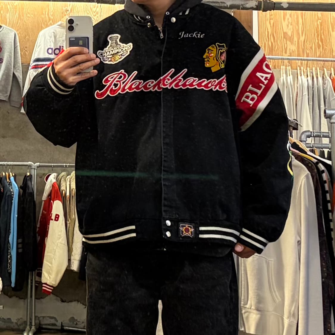90s 미국 빈티지 제프헤밀턴 NHL 시카고 블랙호크스 우승 자켓 상품이미지2