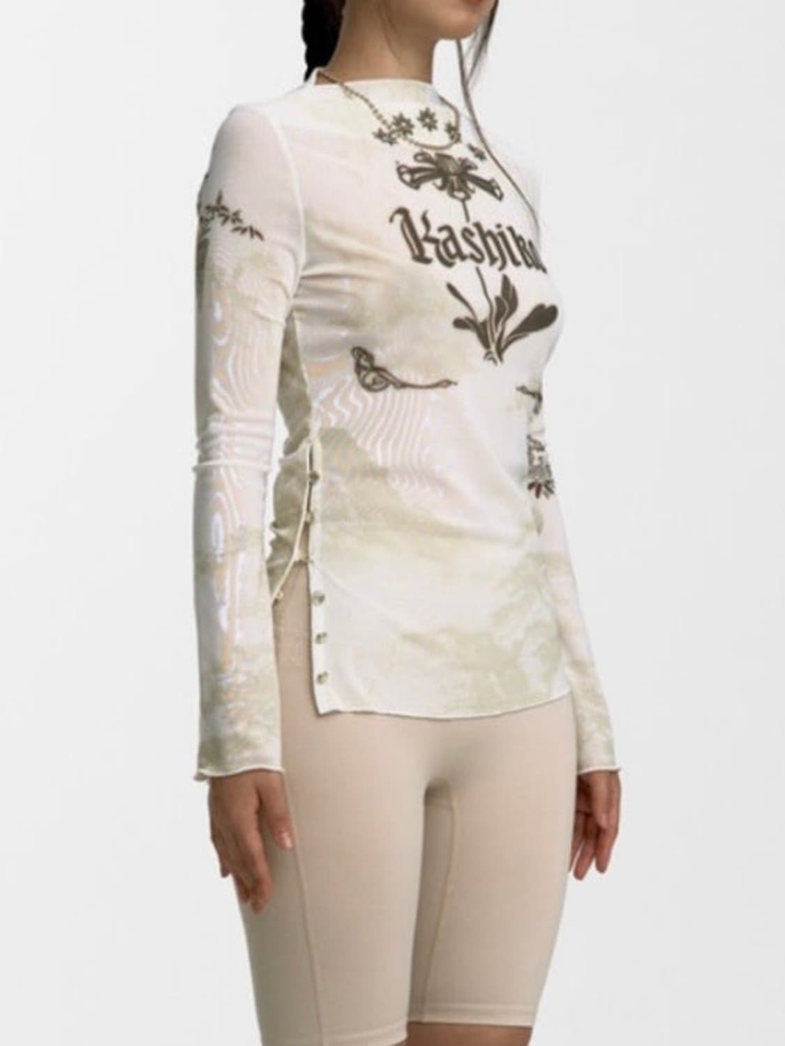 Kashiko Women Ink Painting Mesh Top 상품이미지2