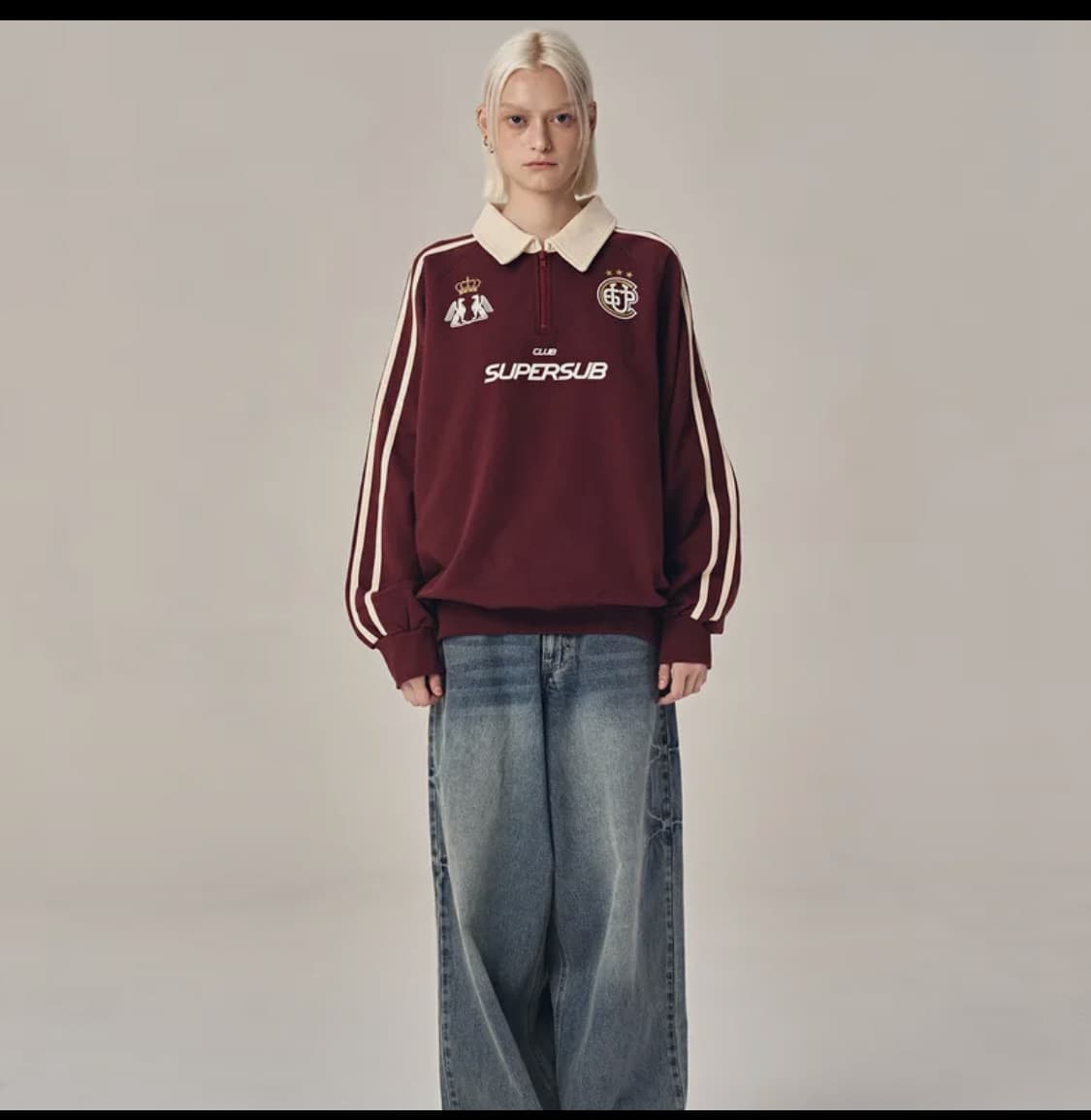 공용 슈퍼서브 오버핏 클럽 맨투맨 티셔츠 버건디 M 상품이미지7