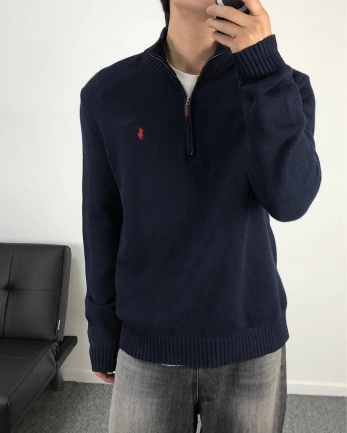 폴로 정품 코튼 하프집업 네이비 봄가을 상품이미지1