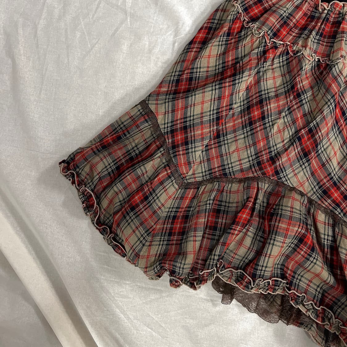 모리걸 하구미 레드 체크 캉캉 언발 스커트 상품이미지3