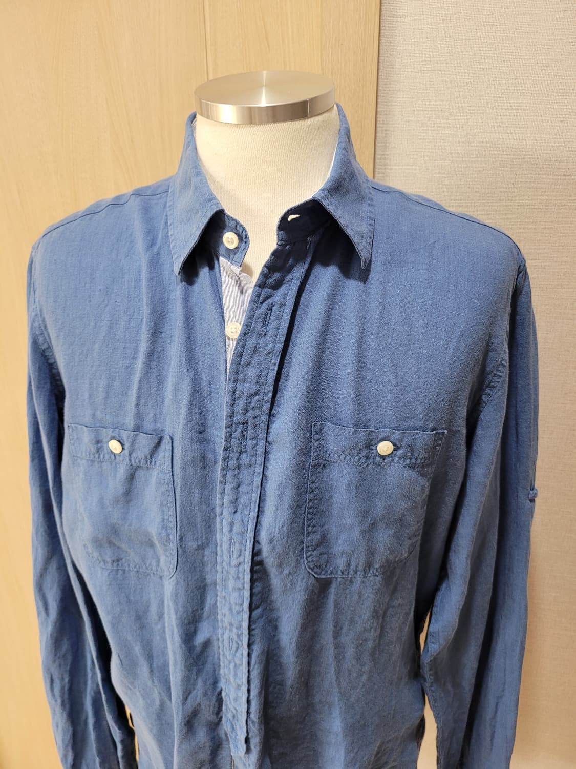 스파오포맨 SPAO for men 롤업 린넨 셔츠 105 블루 상품이미지2