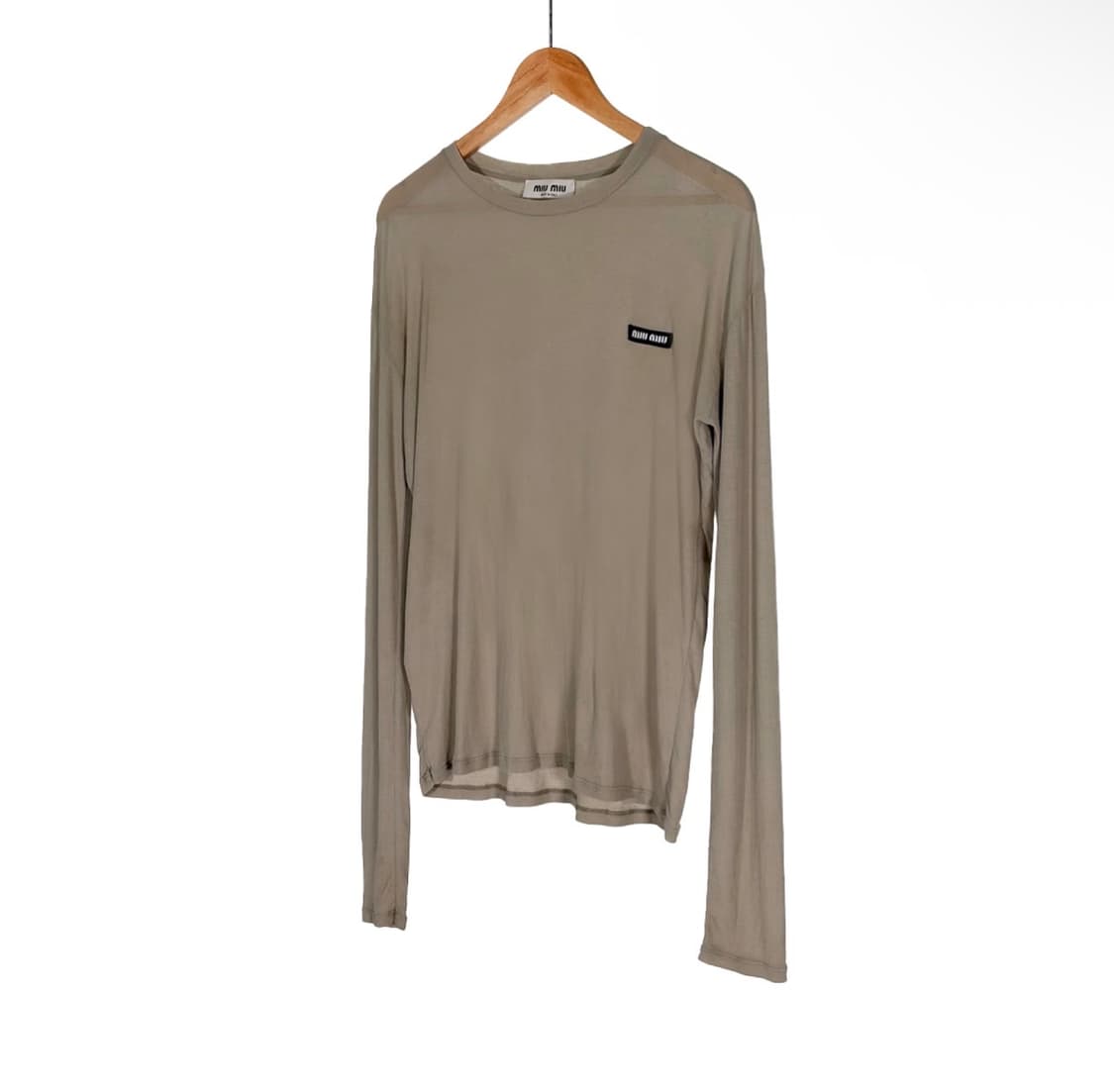 [S] 미우미우 여성 로고 패치 저지 긴팔 롱슬리브 티셔츠 퍼미스 스톤 상품이미지2
