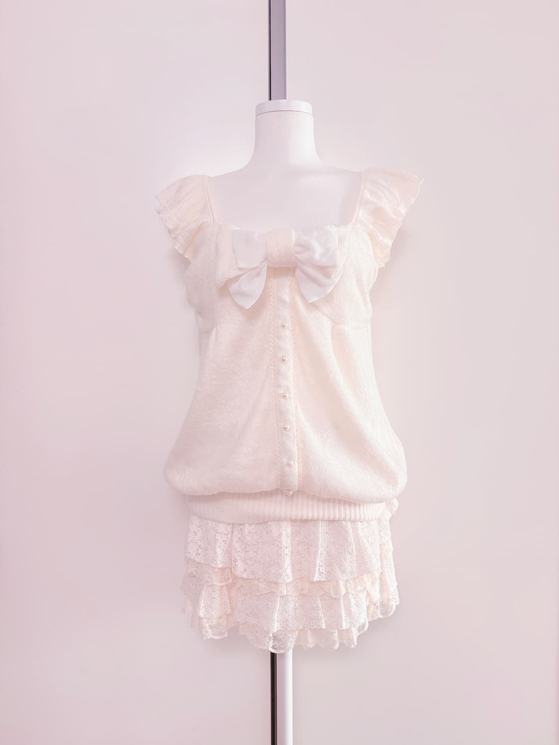 Tralala 트랄랄라 왕리본 히메갸루 니트 반팔탑  상품이미지1