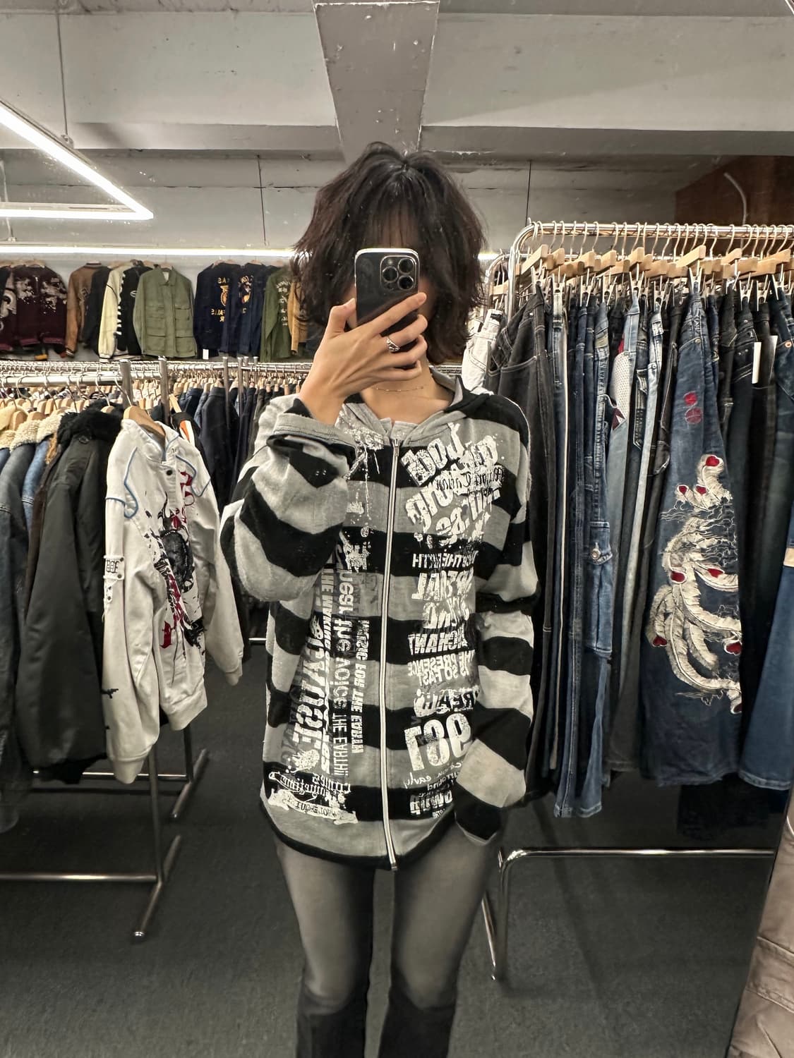 LL)Japanese vintage Y2K 스트라이프 니트 후드 상품이미지1