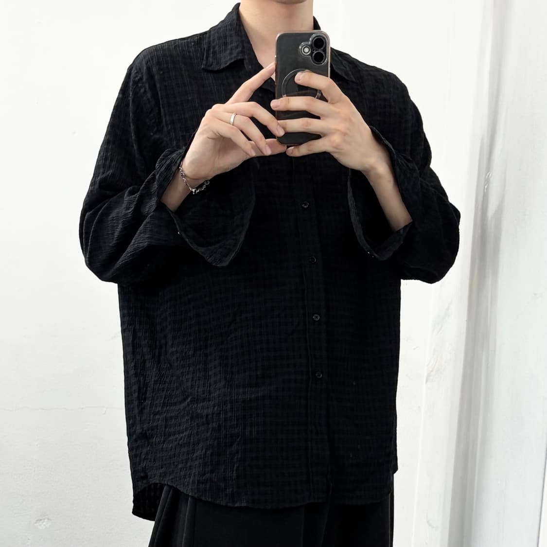 슈나이더만 시스루 잔 체크 셔츠 상품이미지1
