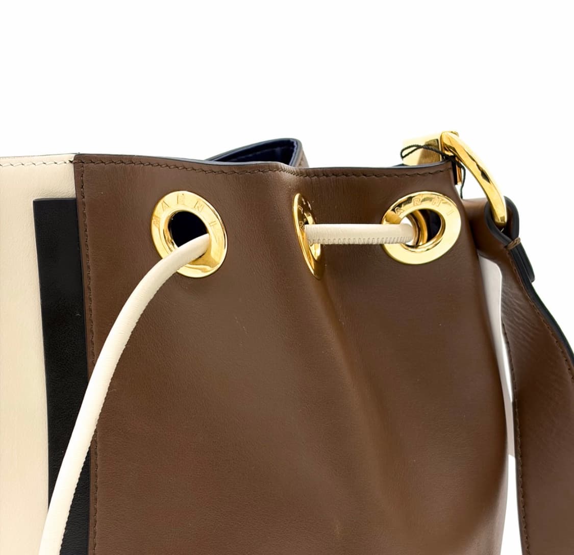 [OS] 마르니 이어링 컬러블록 투톤 레더 버킷백 숄더백 브라운 베이지 상품이미지9