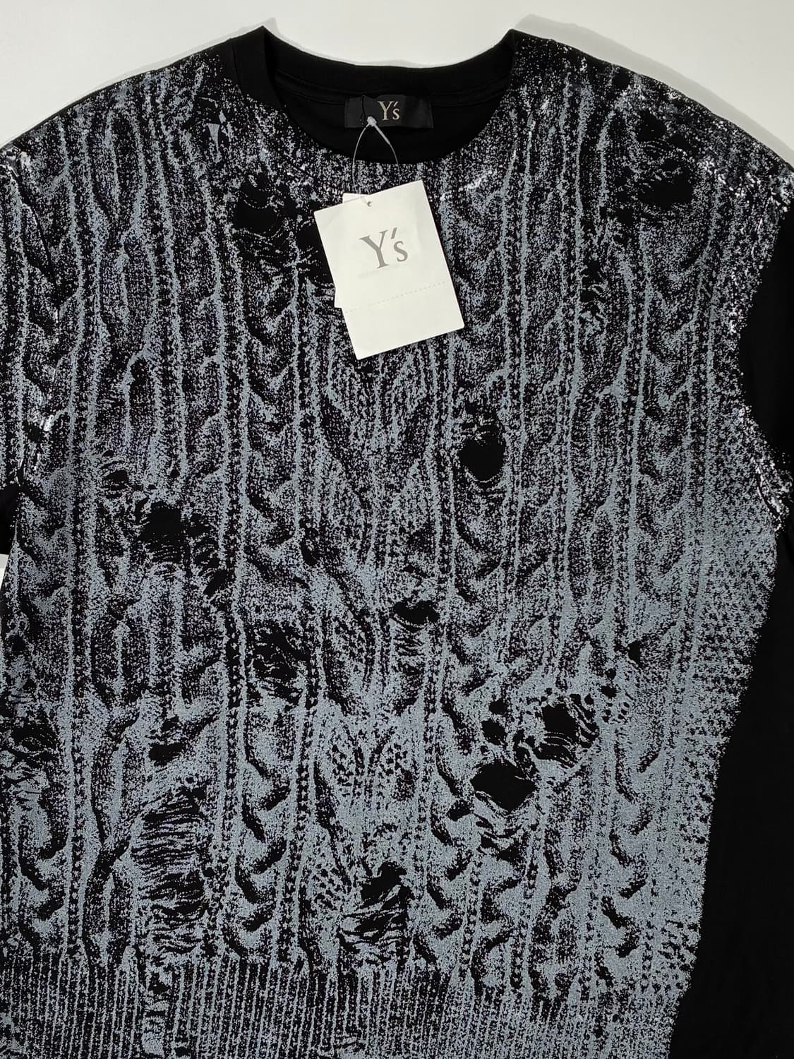 Y'S 와이즈 요지야마모토 케이블 니트 디지털 프린트 티셔츠 블랙 상품이미지2