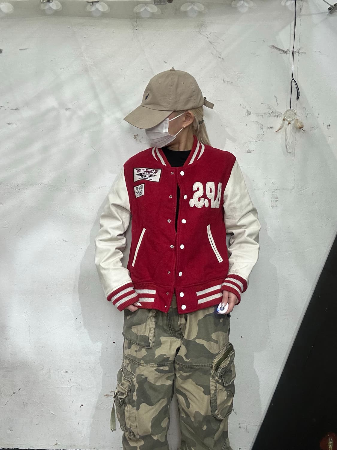 90s 일본 빈티지 BETHPLACE 레드 가죽 바시티 블루종 봄버 자켓 상품이미지2