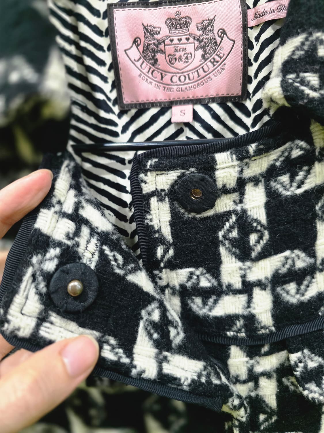 쥬시꾸뛰르 블랙화이트 트위드 코트 상품이미지4