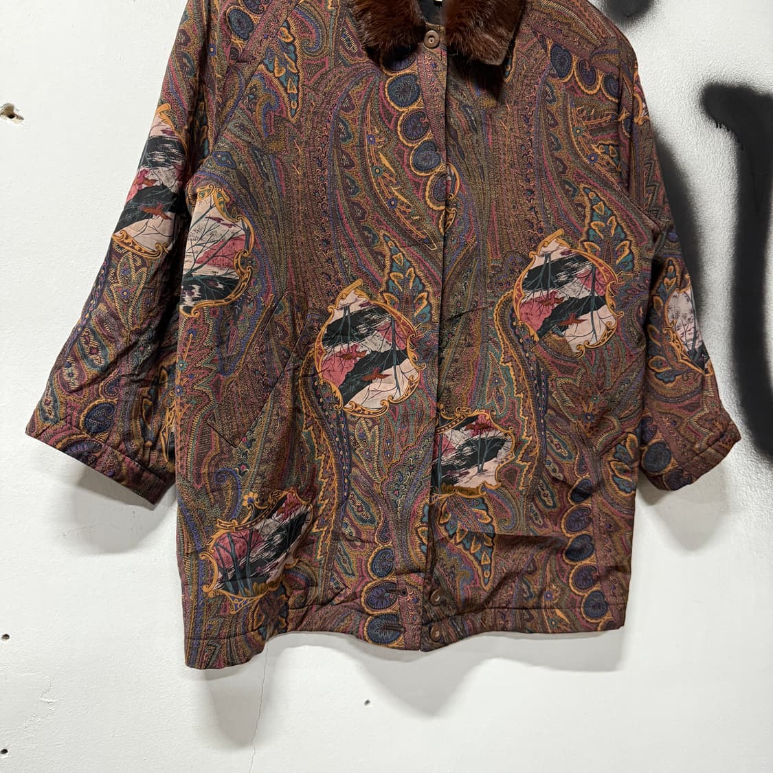 VTG 빈티지 에스닉 페이즐리 패턴 퍼 카라 트리밍 자켓 상품이미지4