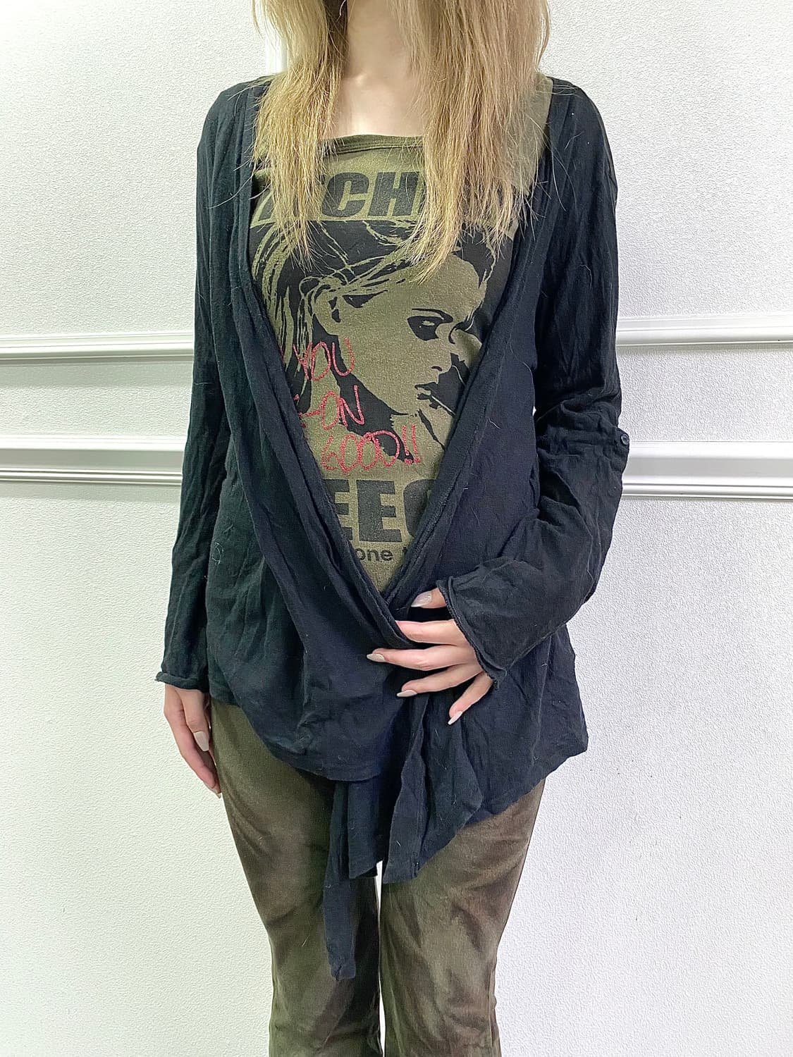 [Moussy] Black unbalanced Cardigan 상품이미지6