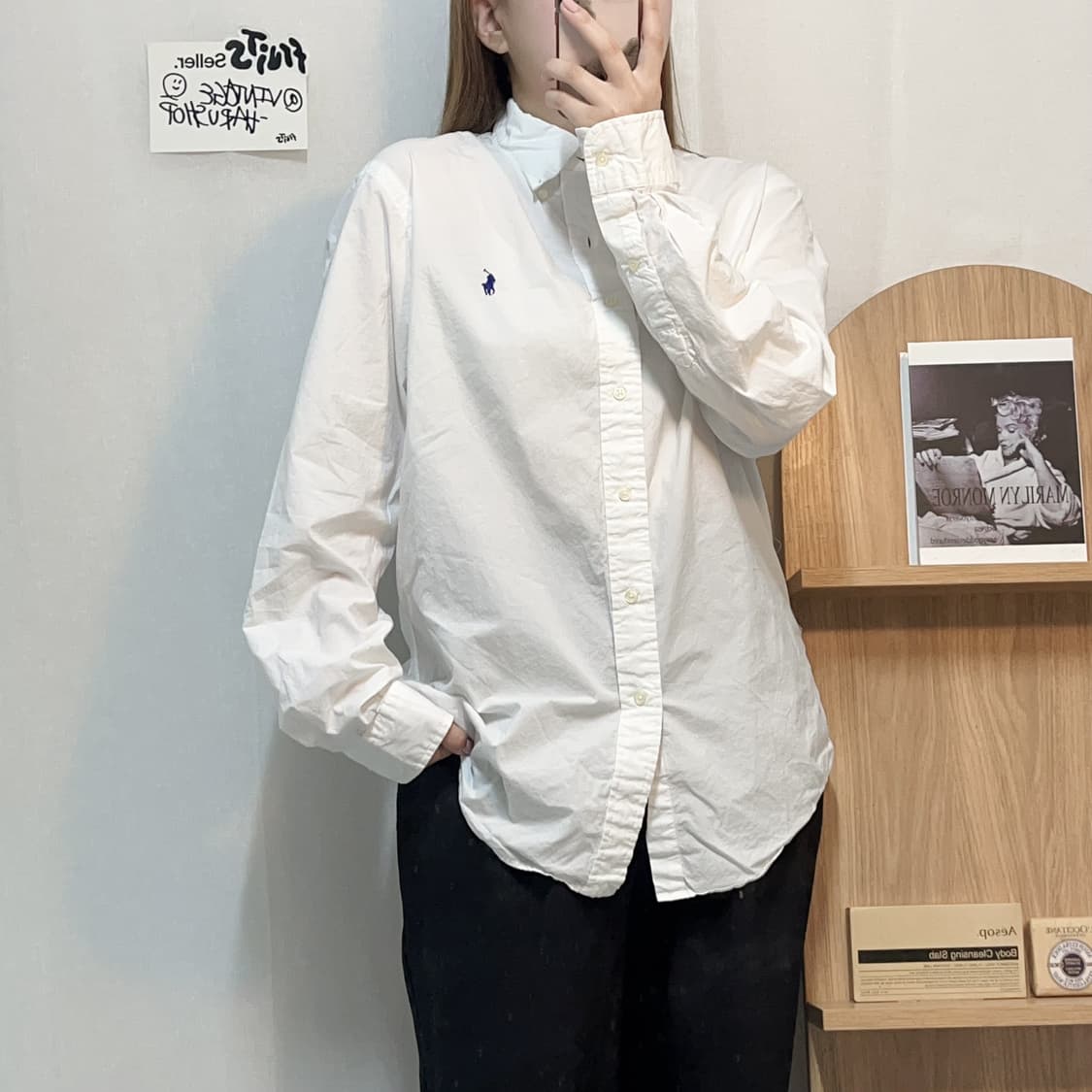 [정품] 폴로 화이트 / 네이비포니 셔츠 [ M ] 상품이미지1