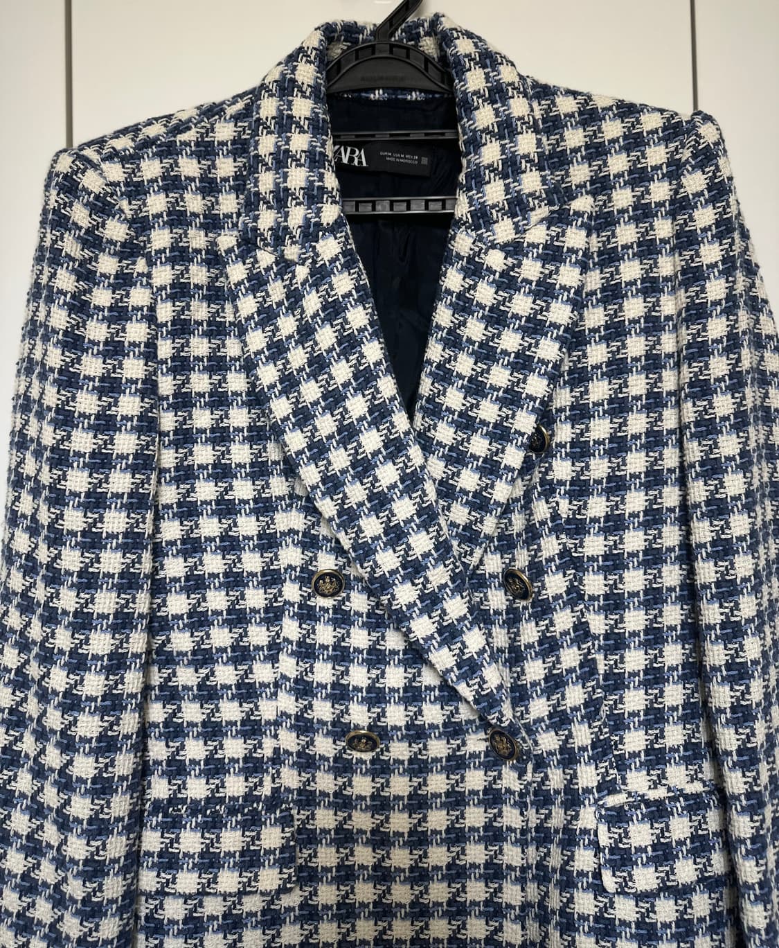 자라 네이비 화이트 체크 트위드 자켓 상품이미지6