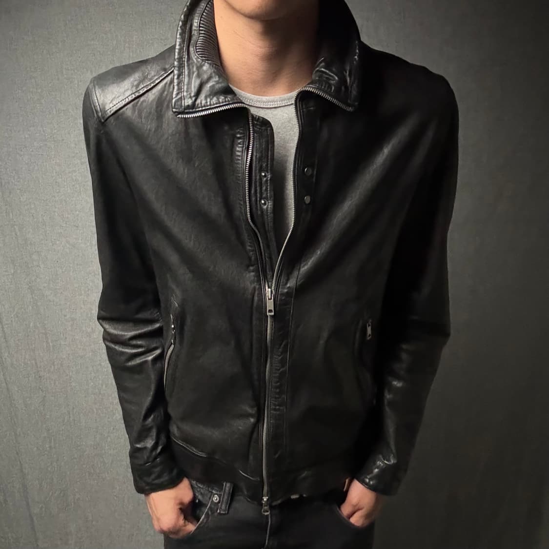 high neck leather jacket 상품이미지3