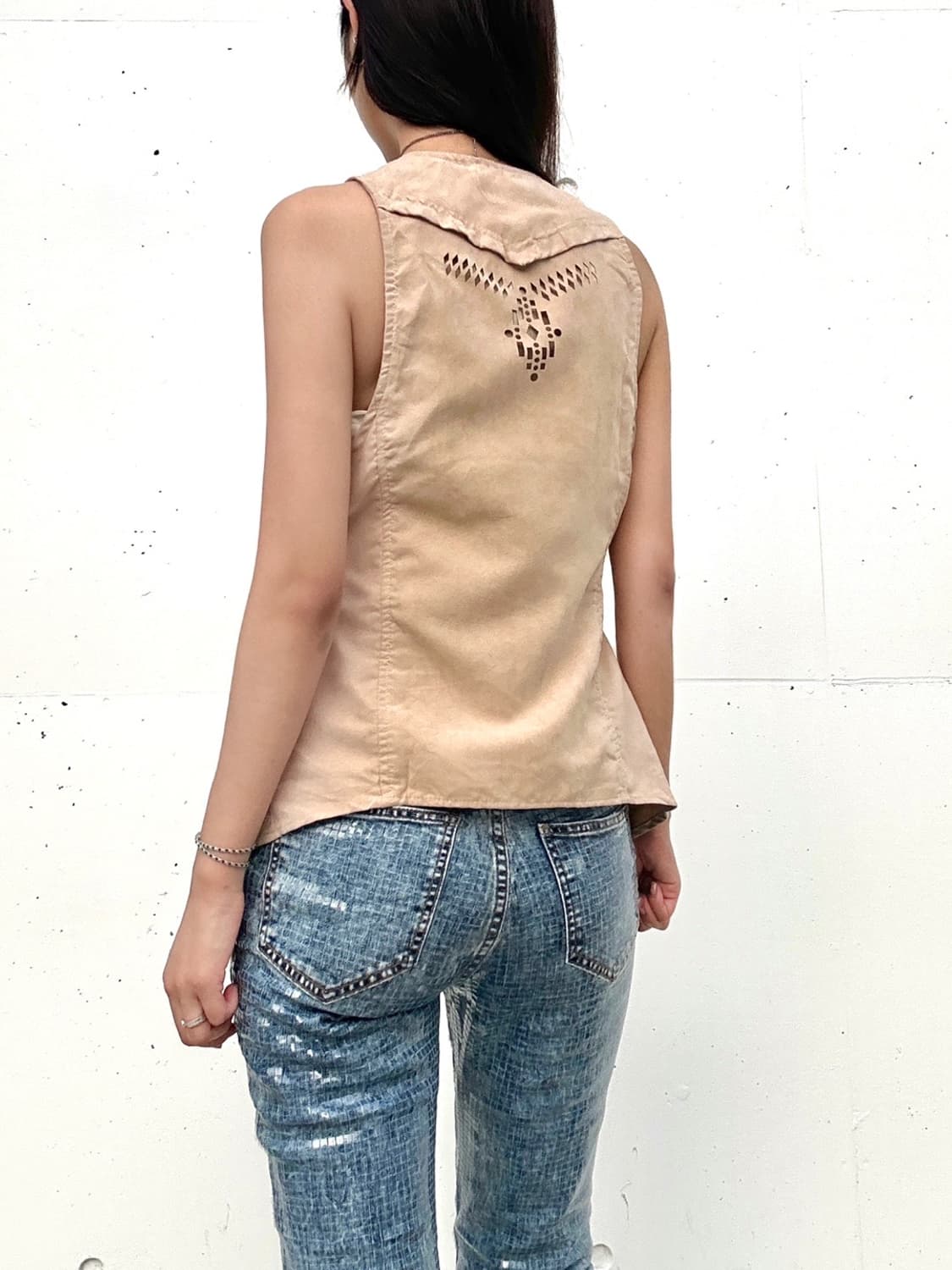Western mini stud velvet vest / brown 상품이미지4