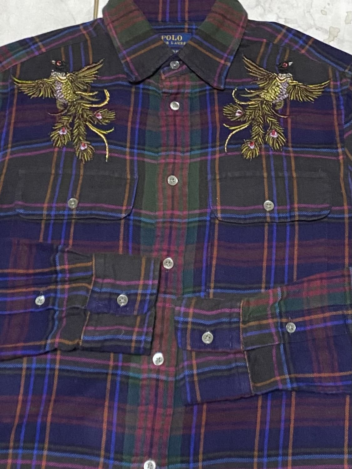 폴로 체크 봉황 자수 셔츠 사이즈 90 상품이미지5