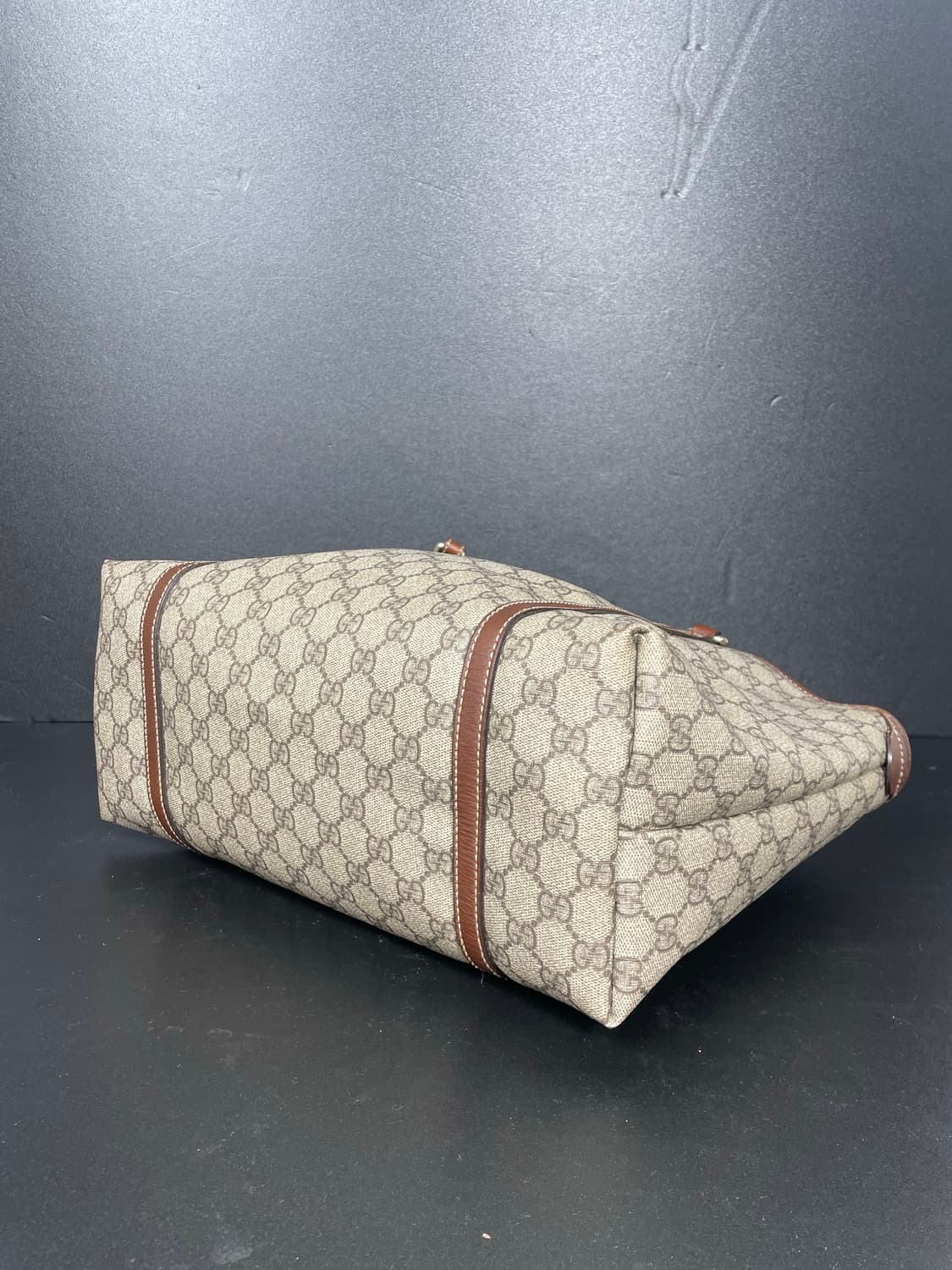 GUCCI 구찌 GG 수프림 브라운 레더 트리밍 쇼퍼 숄더백 상품이미지4