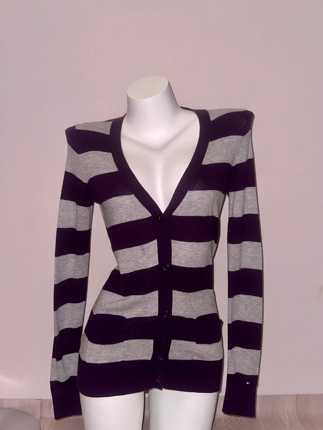 빈티지 퍼플 그레이 스트라이프 가디건 상품이미지4