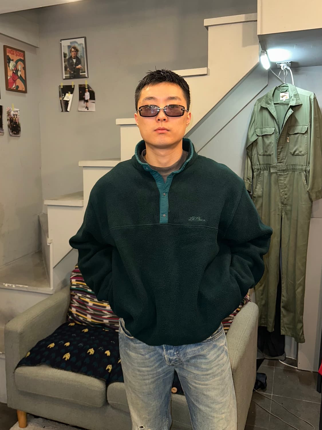 90’s LL Bean 4-button green fleecewear 상품이미지2