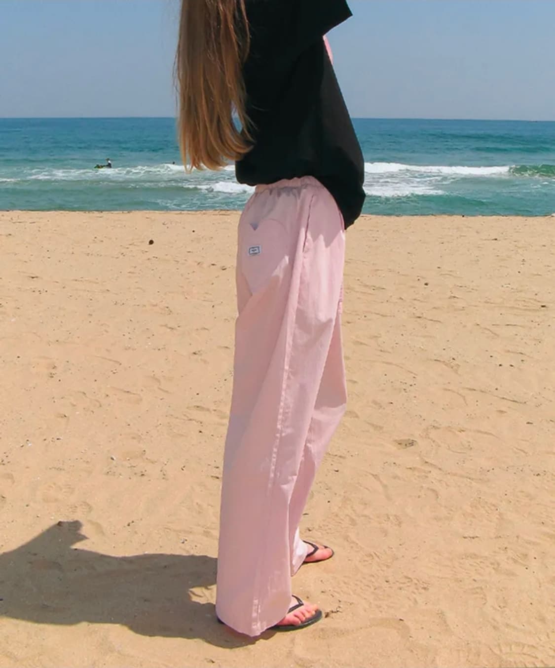 택O 새상품)) 론론 백 하트 스티치 포켓 밴딩 팬츠 소프트핑크 상품이미지2