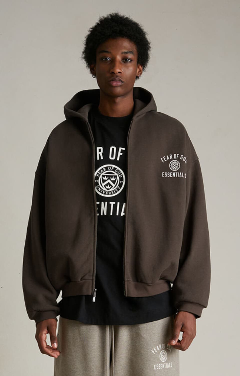 (M) 피어오브갓 에센셜 헤비 플리스 후드 집업 브라운 상품이미지2